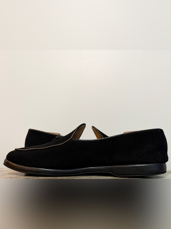 BELGIAN SHOES MR CASUAL LOAFER BLACK SUEDE SLIPPERS 12  $850 BOW TIE main image 5